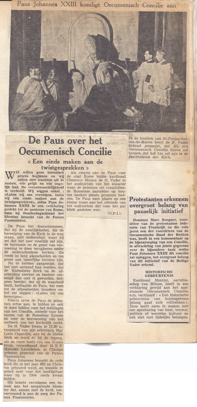 Paus Johannes XXIII kondigt Oecumenisch Concilie aan