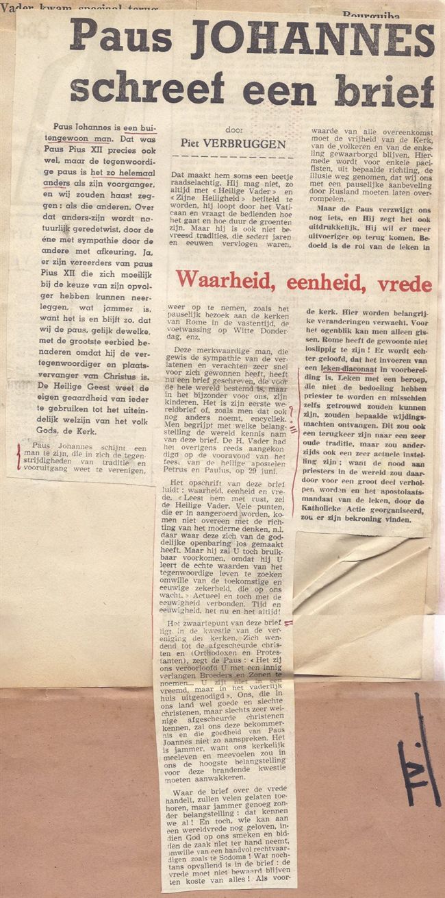 Paus Johannes schreef een brief: waarheid, eenheid, vrede