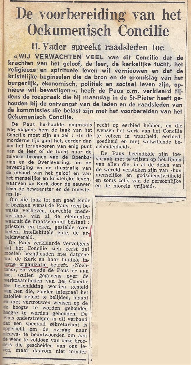 De voorbereiding van het Oekumenisch Concilie: H. Vader spreekt raadsleden toe