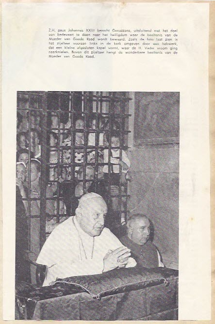Johannes XXIII bidt bij beeltenis van Moeder van Goede Raad in Genazzano