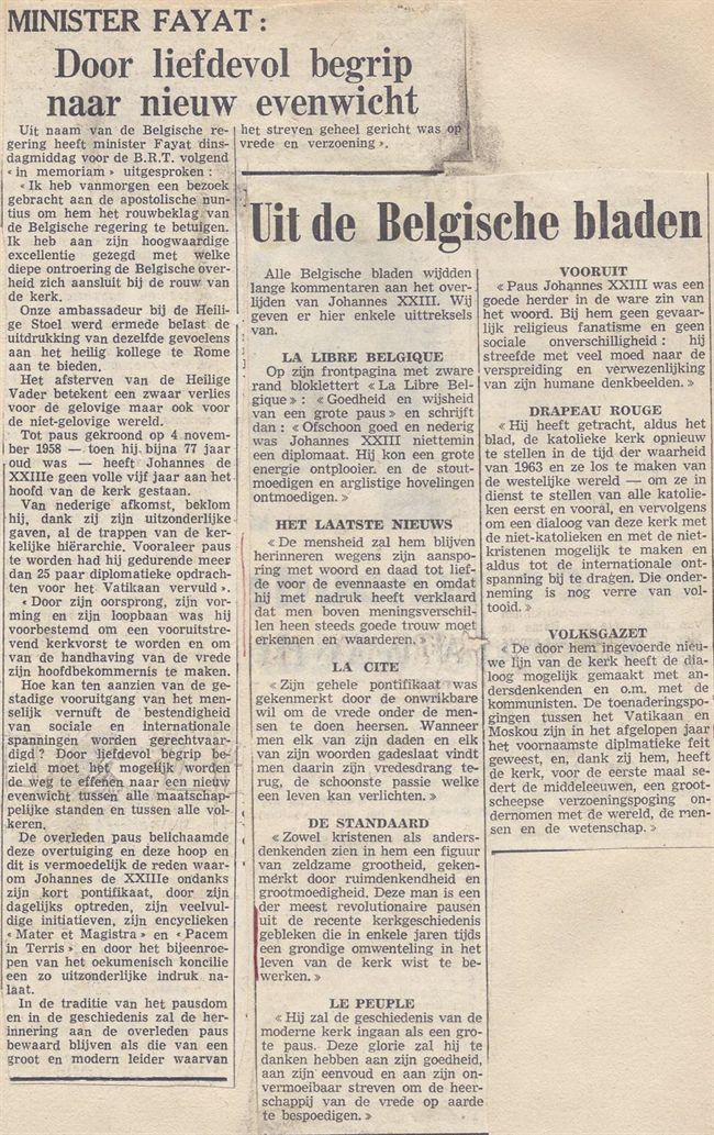 Alle Belgische bladen wijdden lange kommentaren aan eht overlijden van Johannes XXIII