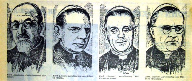 4 moderatoren van het Concilie: de kardinalen Agagianian, Lercaro, Suenens, Döpfner